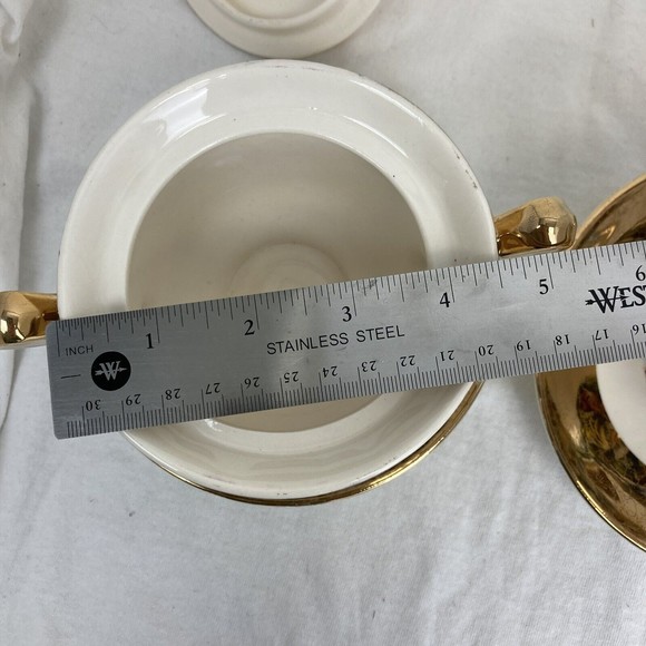 6 PCs Vintage King Quality Fine Colonial Couple Gold 22k US 1960 Sugar & Creamer - Picture 6 of 16